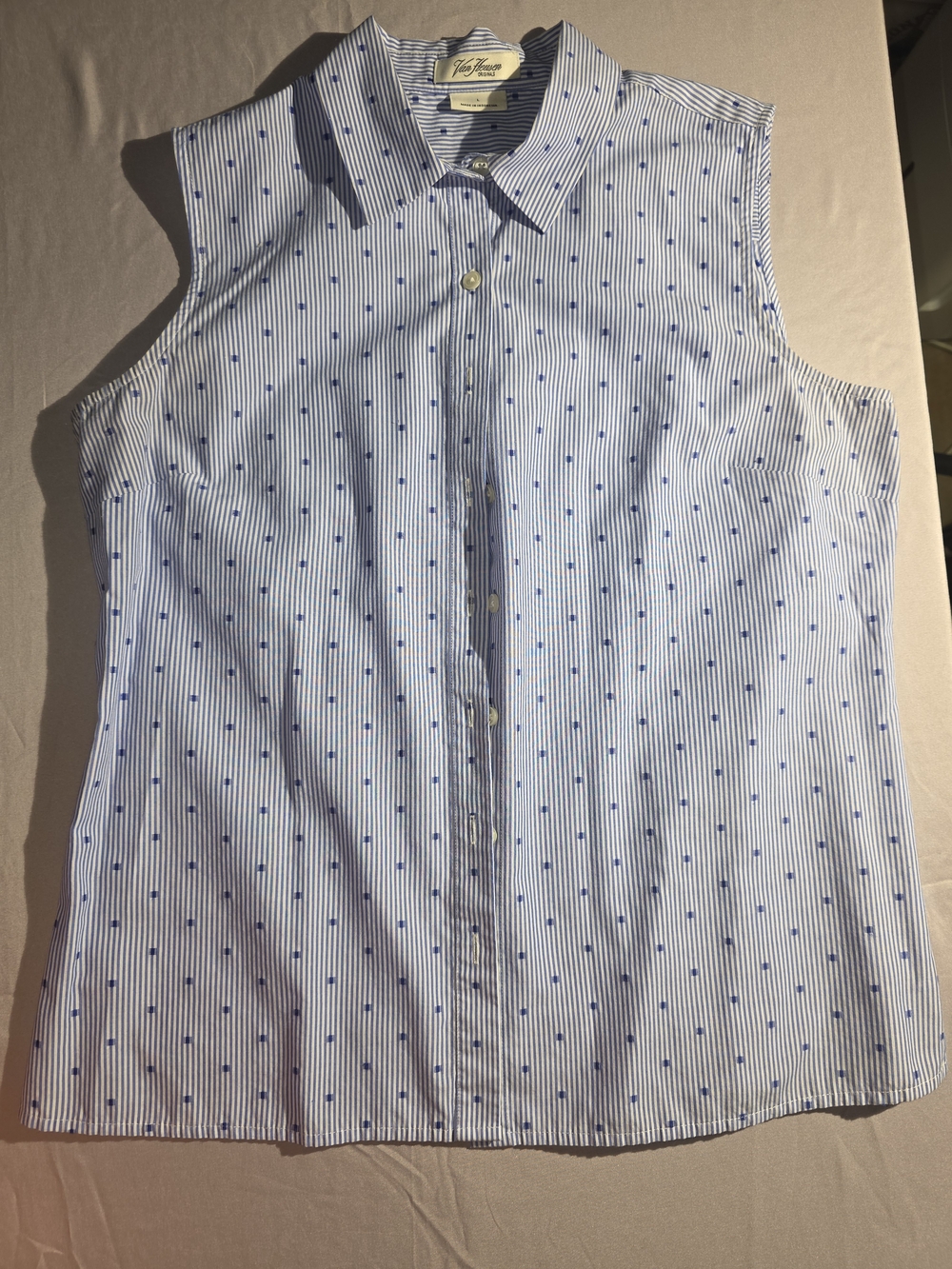 Van Heusen Blue and White Sleeveless Button-Down Shirt